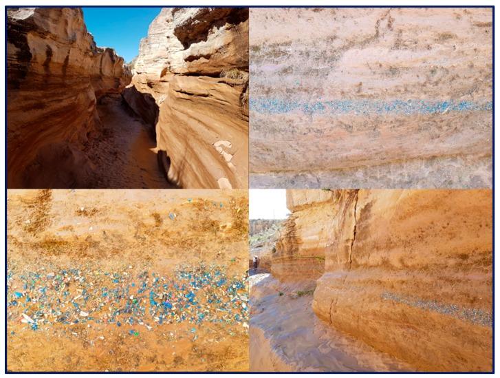 Appearance of the deposition and stratification of plastic materials in a Spanish canyon