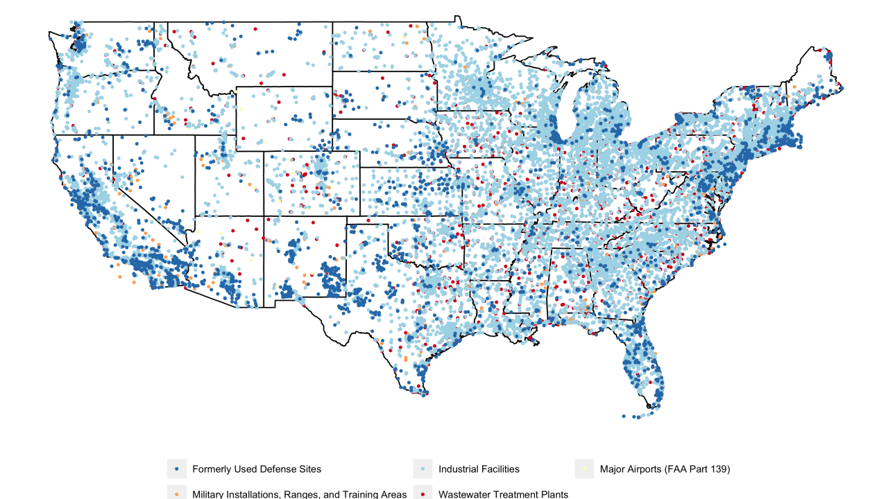 Map of US tap water containing PFAS